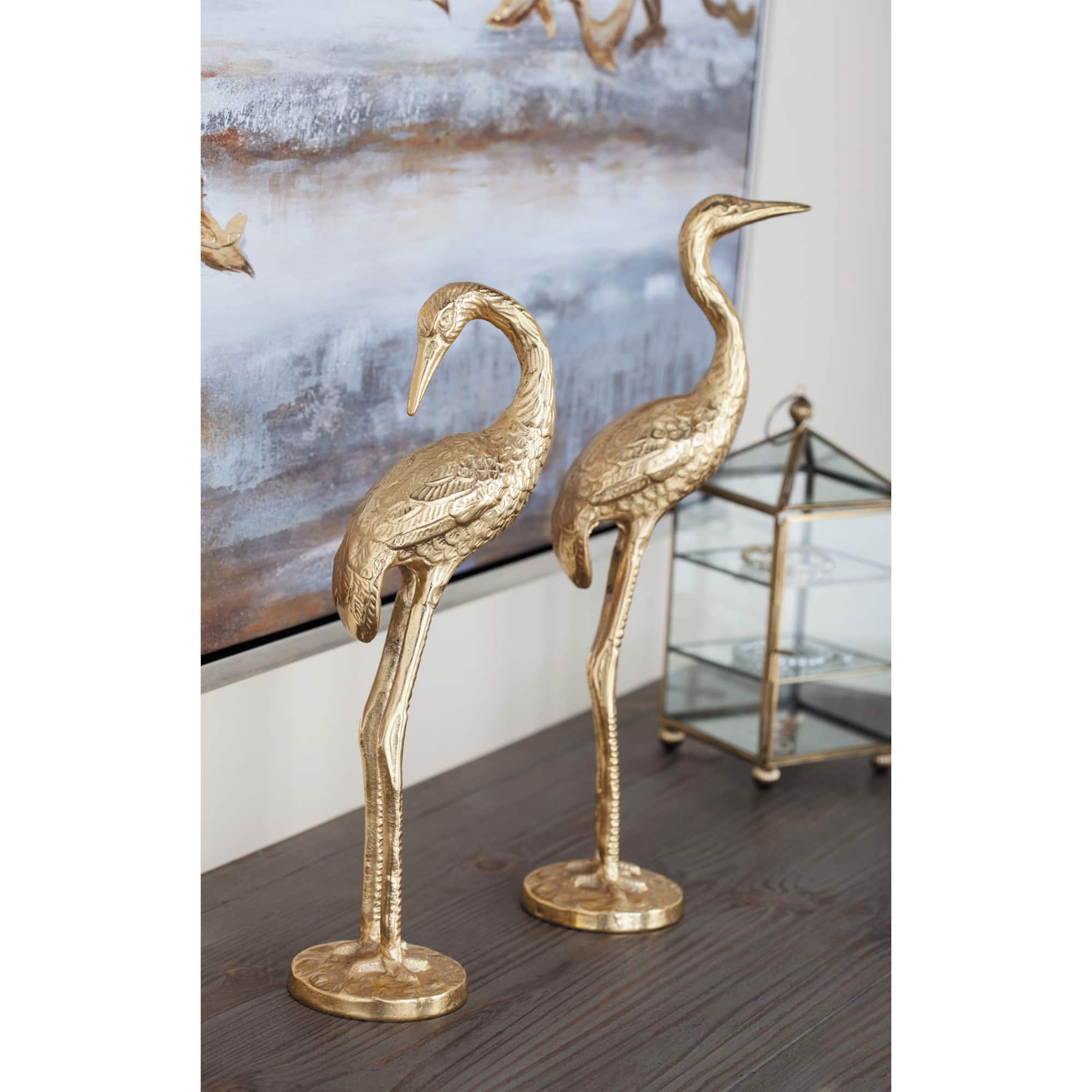 Gold Aluminum Crane Sculpture Set